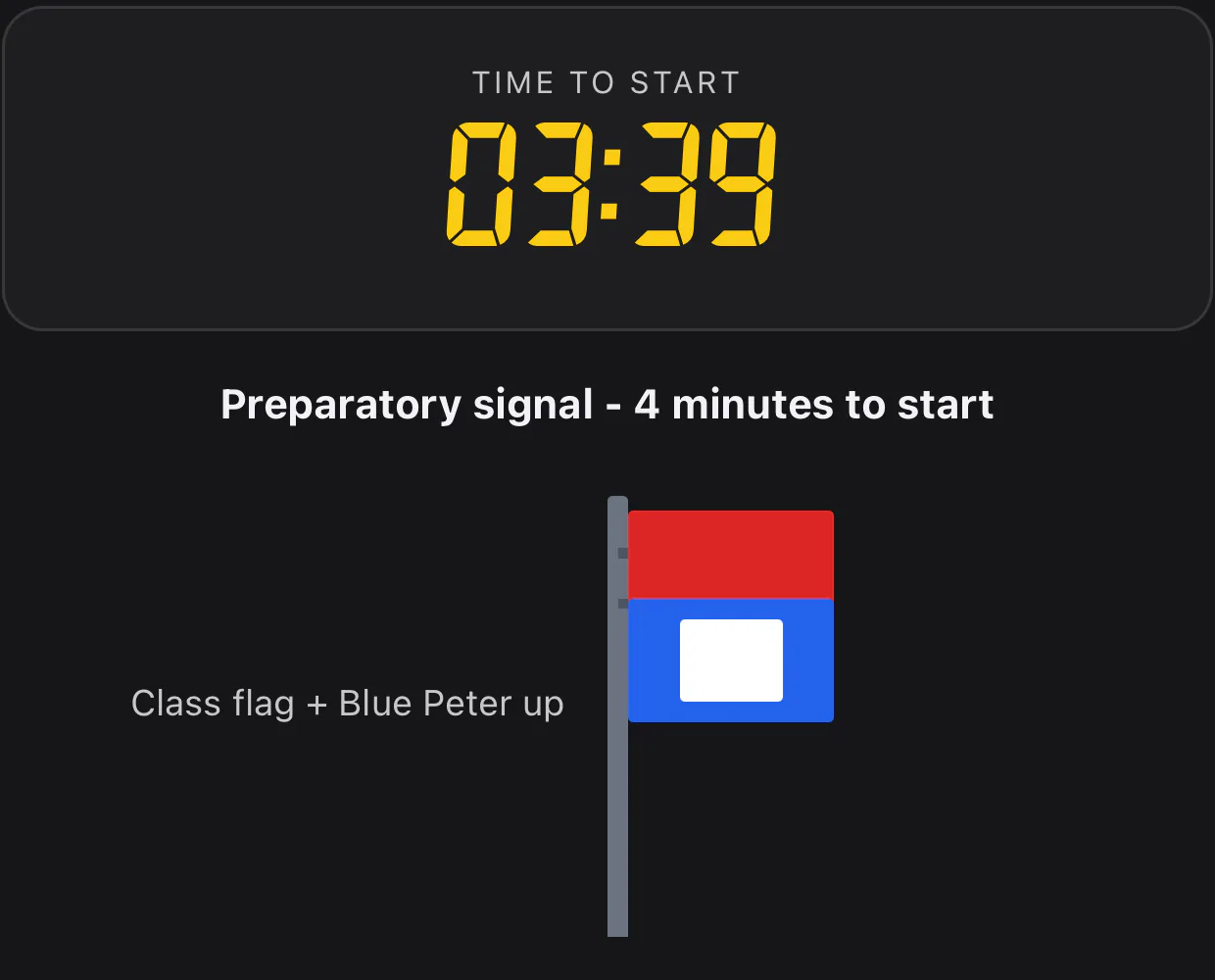 Start countdown during the preparatory signal, with the class flag and Blue Peter raised.